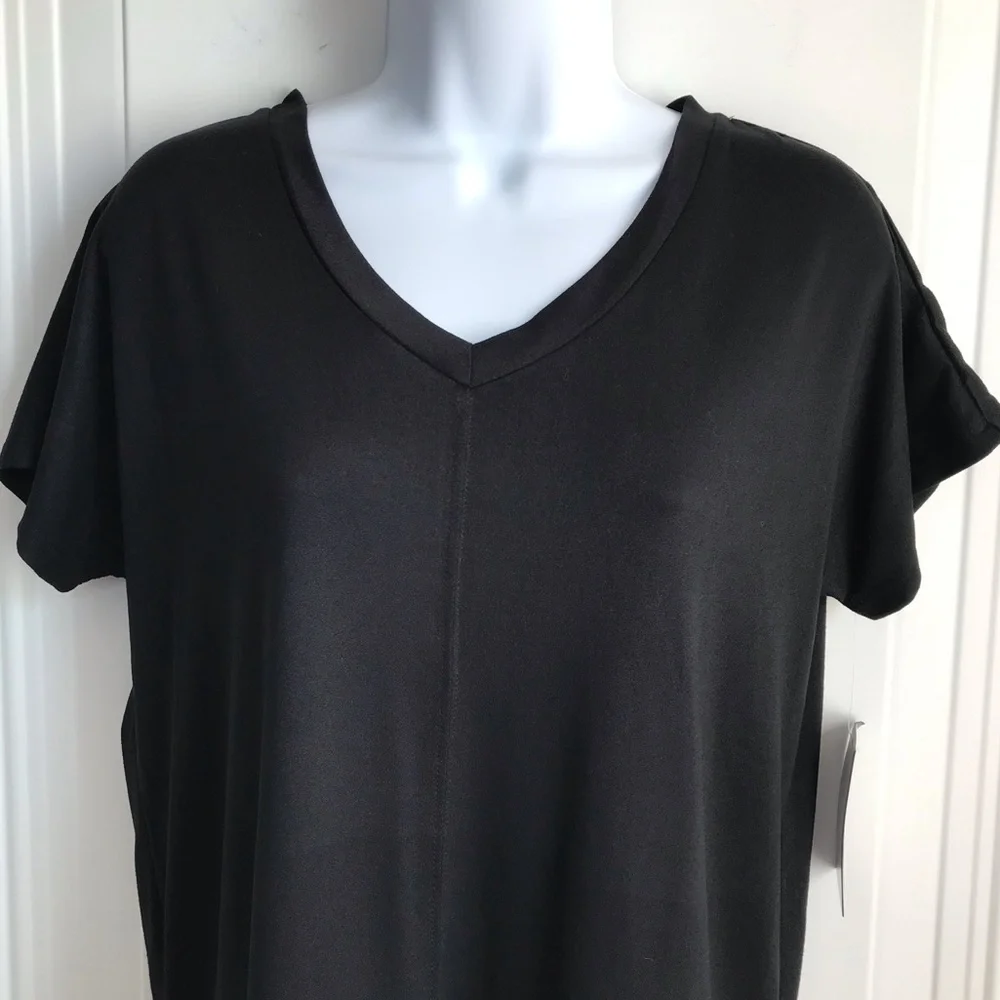 Cuddl Duds Brand solid black v-neck ss soft & stretchy tee top in size XS NWT - Picture 4 of 13